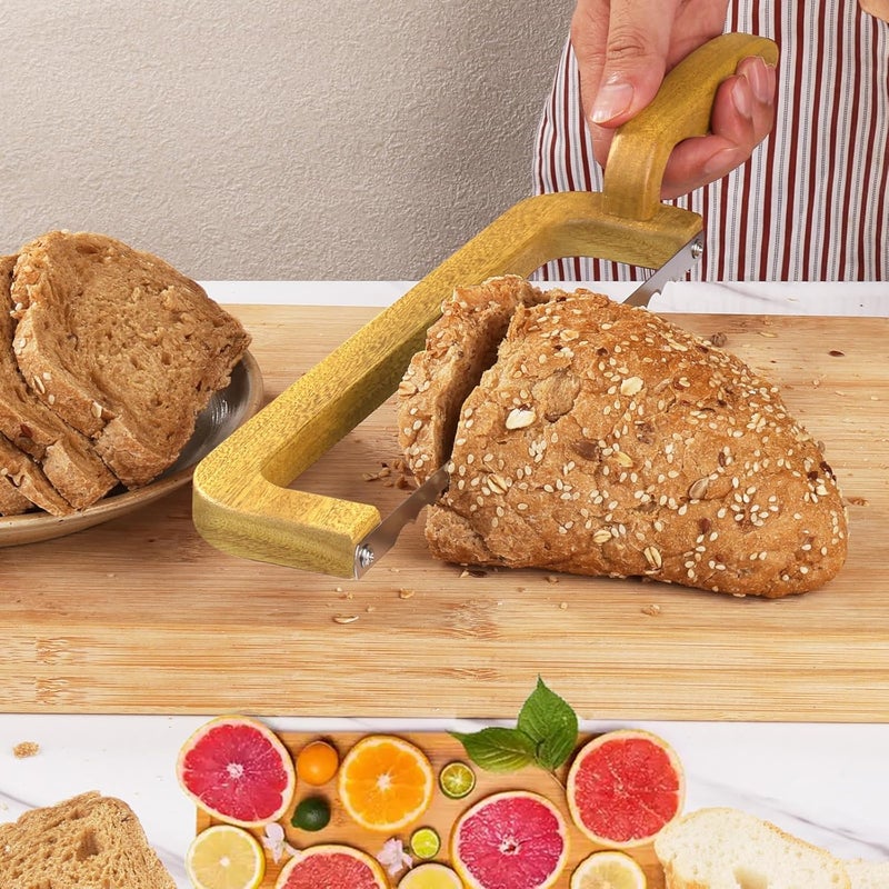 Ittnim Bread Knife for Homemade Bread, Sourdough Bread Cutter, 15" Wooden Bread Bow Knife with Improved Grip, Thickened Stainless Steel Blade Easy to Cut Sourdough Bread, Baguettes and Fruits - Image 2