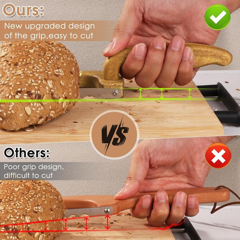 Ittnim Bread Knife for Homemade Bread, Sourdough Bread Cutter, 15" Wooden Bread Bow Knife with Improved Grip, Thickened Stainless Steel Blade Easy to Cut Sourdough Bread, Baguettes and Fruits - Image 3