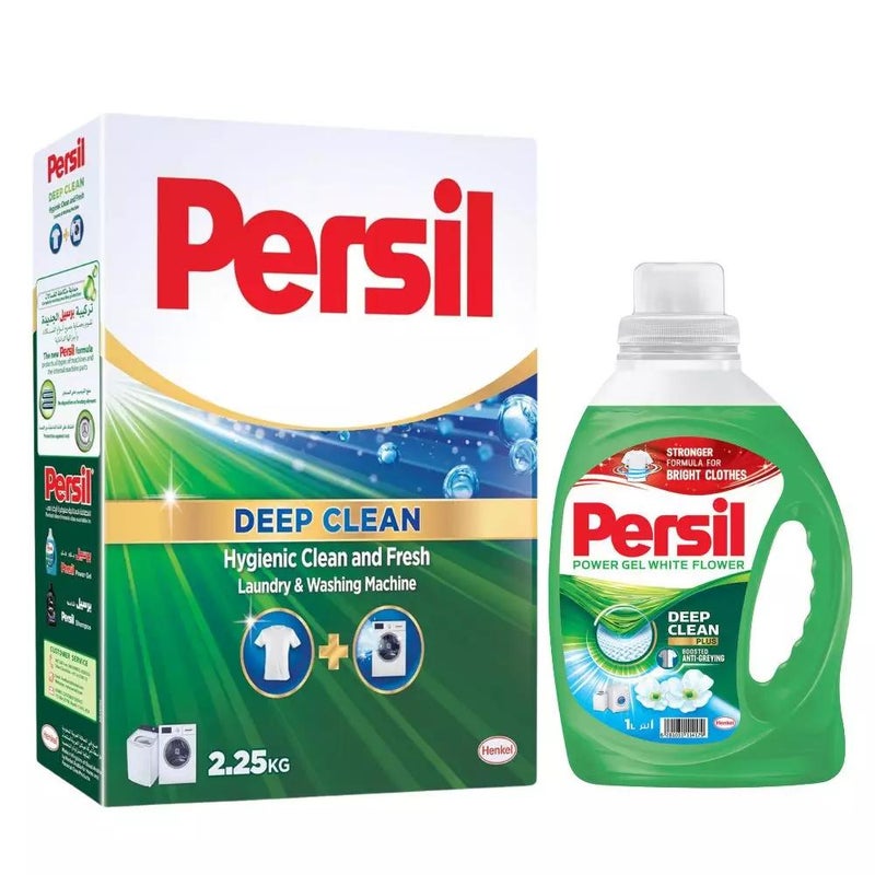Persil Deep Clean Laundry Detergent Powder and Power Gel With White Flower Fragrance- 2.25kg+1Ltr