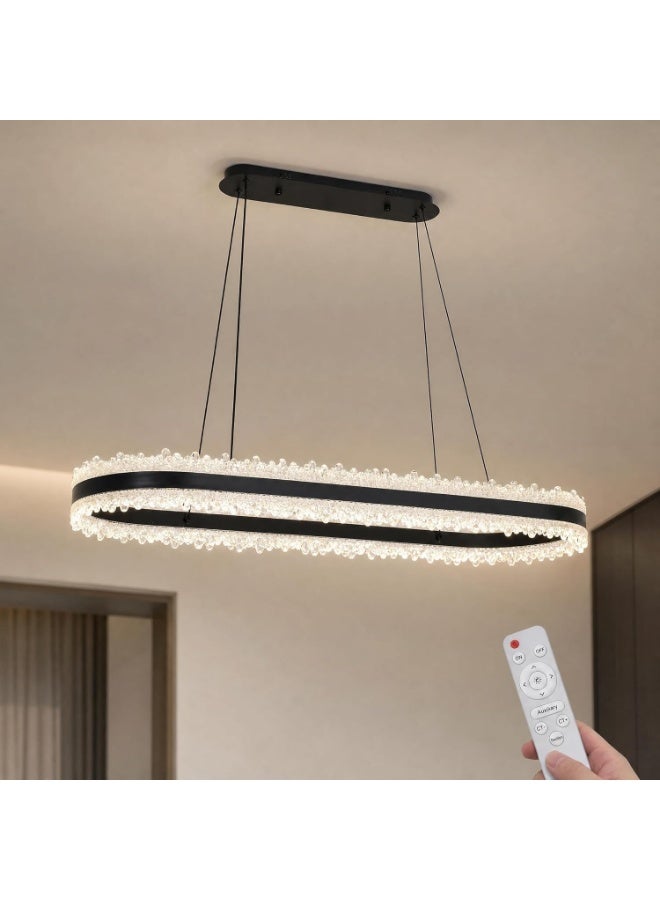 واي دي ثريا خطية عصرية من الكريستال بتقنية LED مع جهاز تحكم عن بعد، وحدة إضاءة معلقة قابلة للتعتيم لغرفة الطعام، جزيرة المطبخ، غرفة المعيشة، إضاءة ديكورية أنيقة - Image 1