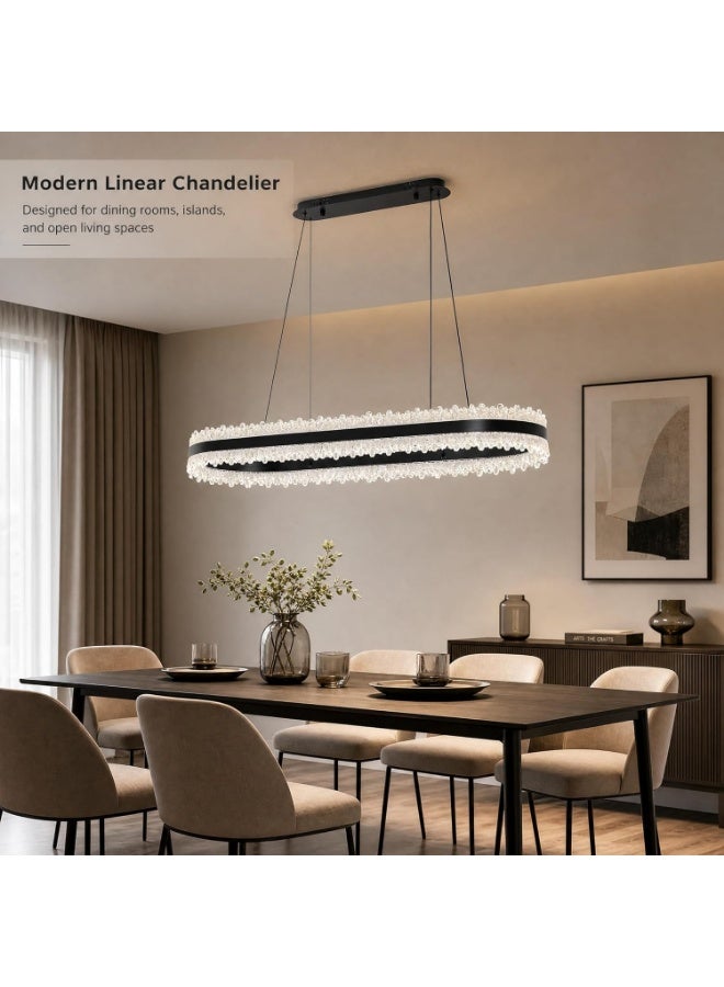 واي دي ثريا خطية عصرية من الكريستال بتقنية LED مع جهاز تحكم عن بعد، وحدة إضاءة معلقة قابلة للتعتيم لغرفة الطعام، جزيرة المطبخ، غرفة المعيشة، إضاءة ديكورية أنيقة - Image 2