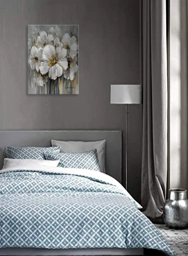 Woxfcart Living Room Flower Canvas Wall Art, White Floral Picture with Gold Decoration for Gray Bedroom Home Office Decor 30 x 30 Inch - Image 5