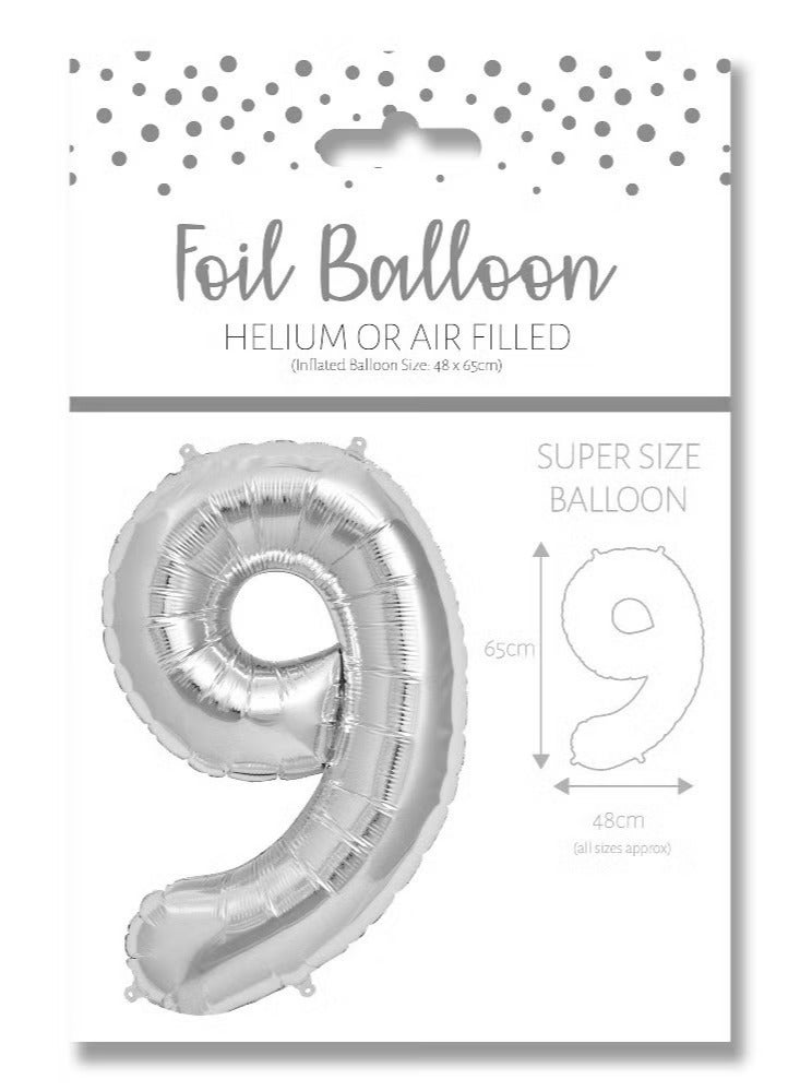 Silver Foil Balloon - Ballunar Number 9 (65cm) - Perfect for Celebrations and Decor.