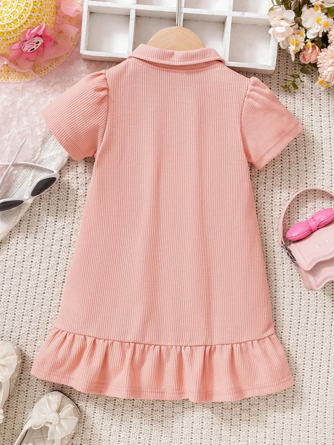 Take Two Girls Texture Puff Sleeve Ruffle Hem Dress