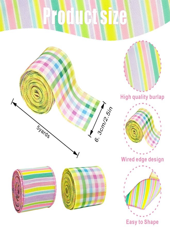 QZV 2 Rolls Easter Flag Ribbons Wired for Wreath Bow Wrapping Gifts,2.5"×10 Yards Wired Edge Red Green Stripe Serape for Gift Wrapping Party Decoration (Easter) - Image 2