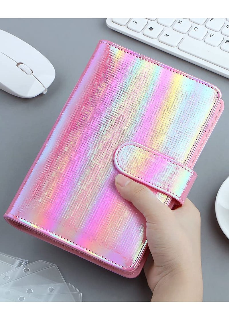 KASTWAVE A6 Cash Envelopes Budget Binder,6 Ring Leather Notebook Binder Cover Binder Money Organizer Zippe Pockets,12pcs Expense Budget Sheets, 2pcs Letter Sticker Labels, Saving Cash Envelopes System (Pink) - Image 2