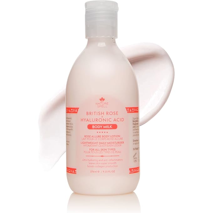 Nature Spell British Rose Body Lotion  Rose Allure Body Milk 276ml - Infused with Hyaluronic Acid - Instant Hydration  Suitable for all Skin Types - 100% Vegan  Made in the UK - Image 1