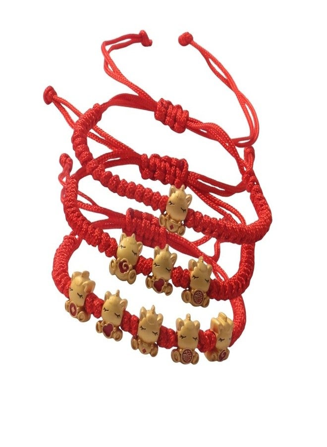 Pingyongchang New Year of Horse Bracelets Handmade Beaded Chinese Zodiac Feng Shui Lucky Amulet Stretch Bracelets Red String Braid Horse Charms Bracelet for Women-3P - Image 1
