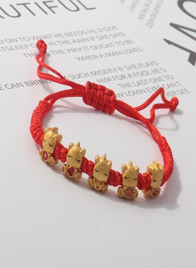 Pingyongchang New Year of Horse Bracelets Handmade Beaded Chinese Zodiac Feng Shui Lucky Amulet Stretch Bracelets Red String Braid Horse Charms Bracelet for Women-3P - Image 4