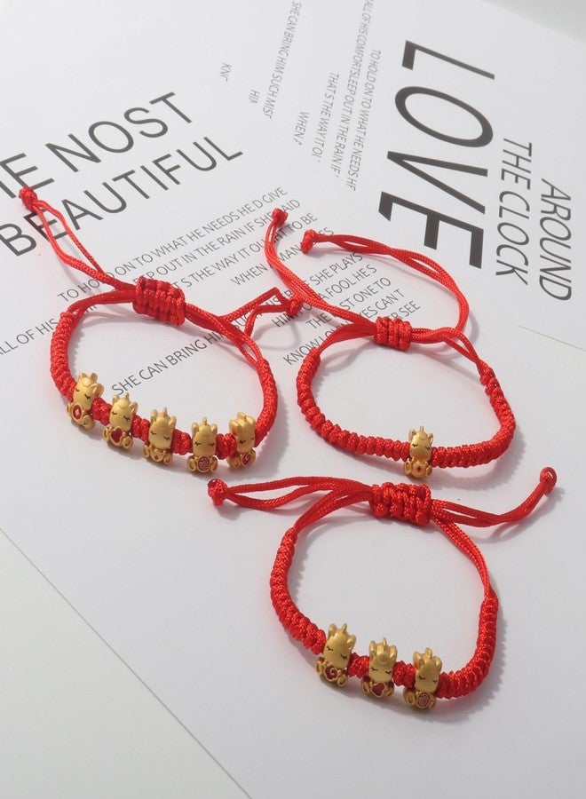 Pingyongchang New Year of Horse Bracelets Handmade Beaded Chinese Zodiac Feng Shui Lucky Amulet Stretch Bracelets Red String Braid Horse Charms Bracelet for Women-3P - Image 3