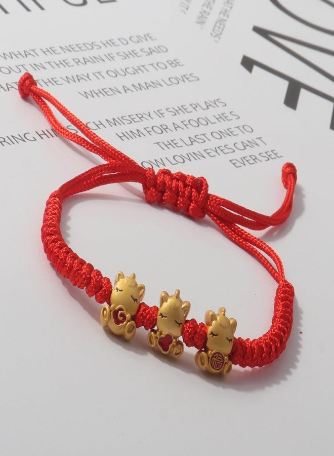 Pingyongchang New Year of Horse Bracelets Handmade Beaded Chinese Zodiac Feng Shui Lucky Amulet Stretch Bracelets Red String Braid Horse Charms Bracelet for Women-3P - Image 5