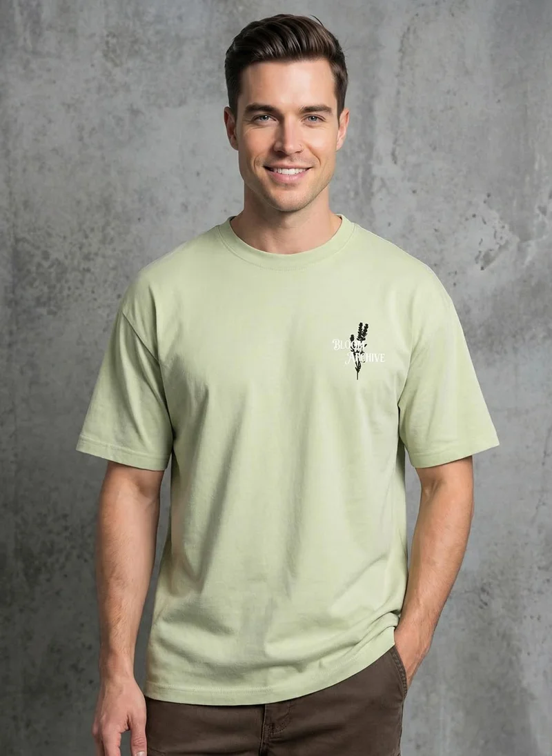 NOBERO Aloe Green Men Oversized Printed T-shirt for Men | Best Price UAE