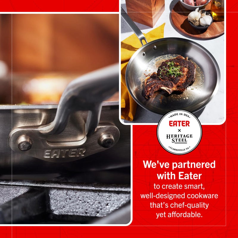 Heritage Steel x Eater 12 Inch Frying Pan | Made in USA | 5-Ply Fully Clad Stainless Steel Pan | Stay Cool Handle Design | Induction Ready & Non-Toxic Pan - Image 2
