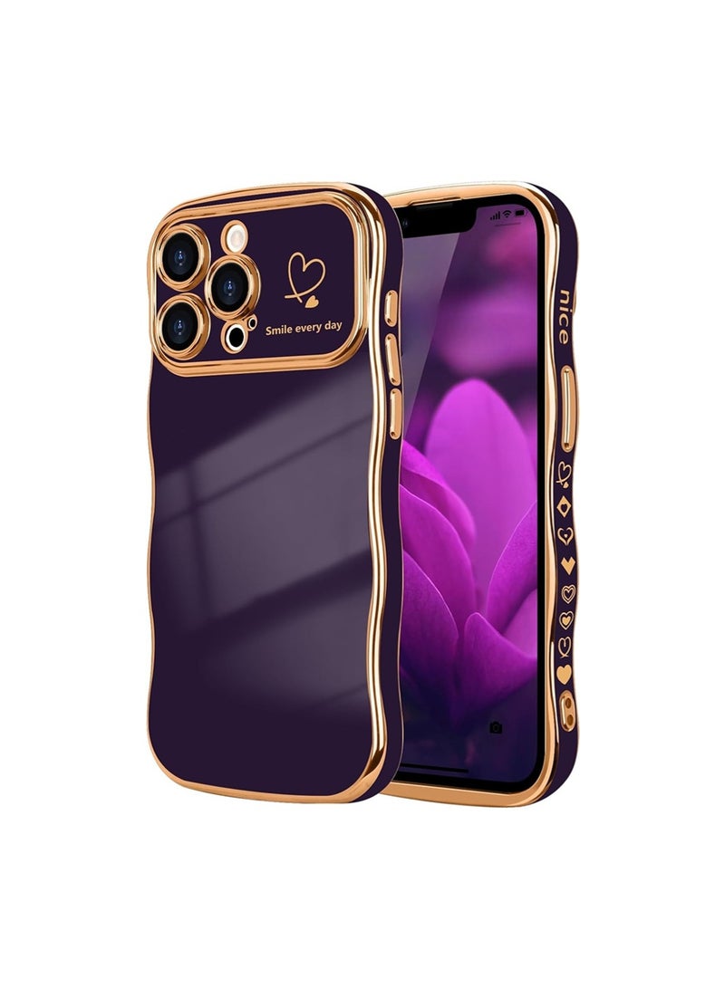 WRISTWISE Case Cover for iPhone 12 Pro, Cute Wave Frame Curly Shape with Love Heart Pattern Raised Camera Protection Cover Luxury Plating Shockproof Phone Case for iPhone 12 Pro, Purple - Image 1