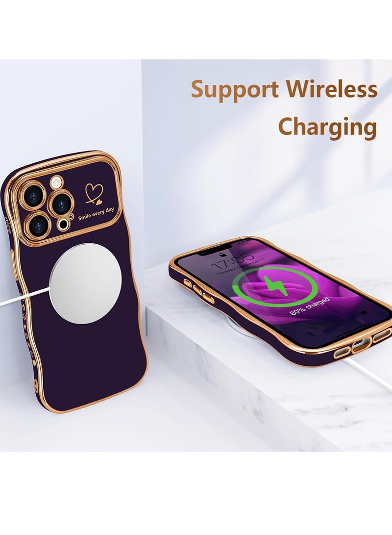 WRISTWISE Case Cover for iPhone 12 Pro, Cute Wave Frame Curly Shape with Love Heart Pattern Raised Camera Protection Cover Luxury Plating Shockproof Phone Case for iPhone 12 Pro, Purple - Image 4