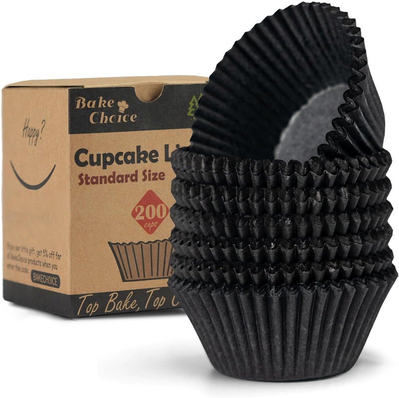 Bake Choice 200pcs Standard Black cupcake liners for baking,food grade cupcake wrappers,greaseproof parchment muffin liners for martin luther king jr day decorations - Image 1