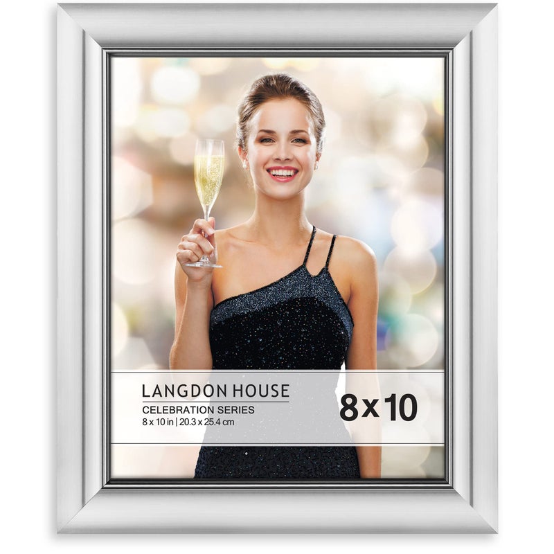 Langdon House 8x10 Silver Picture Frame Contemporary Glam Photo Frame 8 x 10 Wall Mount or Table Top Celebration Collection