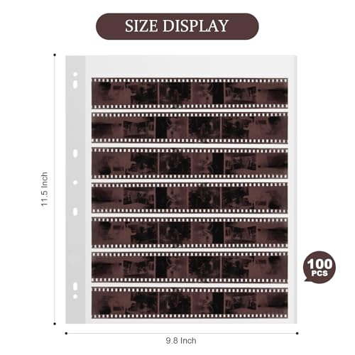 KDIMSY 100 Pcs 35mm Film Negative Sleeves Film Negative Storage Presentation Materials 35mm Size Negative Pages Holds Seven Strips of Six Frames Help You Collect and Organize Film - Image 2