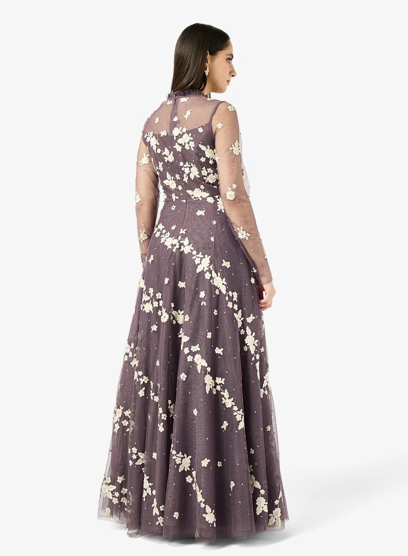 Frock And Frill  Embroidered Long Sleeve Maxi Dress for Women | Best Price UAE