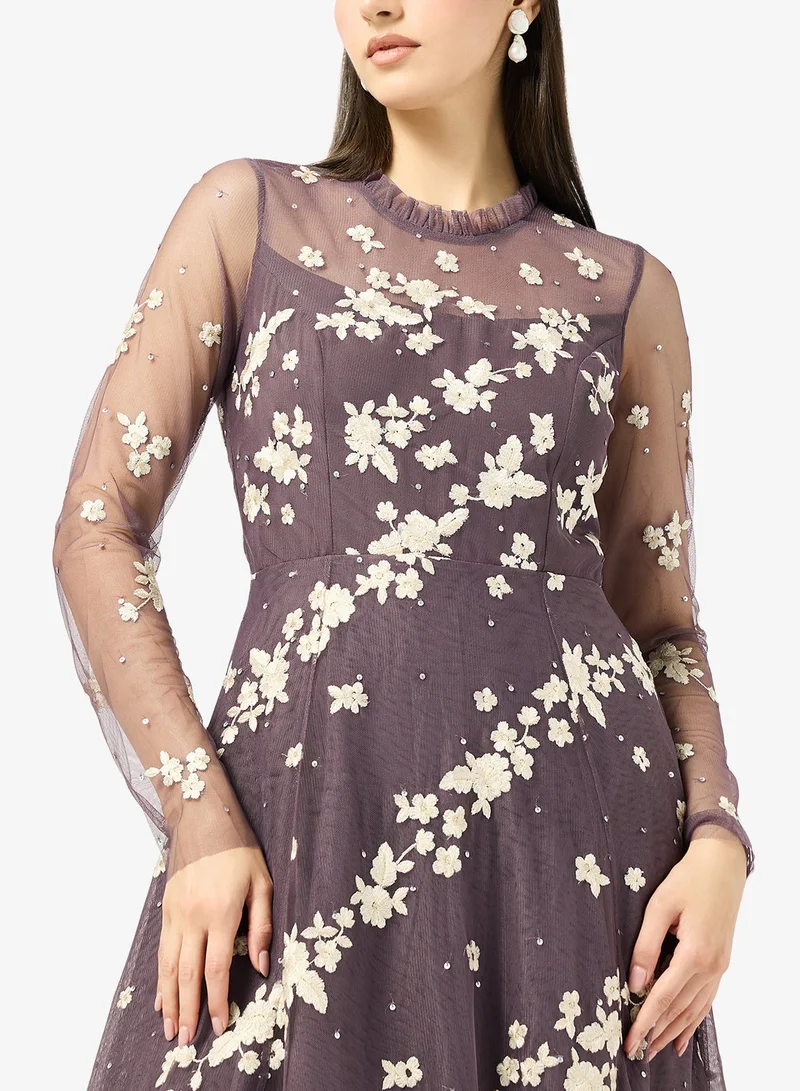 Frock And Frill  Embroidered Long Sleeve Maxi Dress for Women | Best Price UAE