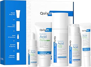 Quiyum Hyaluronic Acid Skincare Set Hydrating Face Care Kit for Dry Normal Skin Facial CleanserTonerSerumEye CreamFace Cream Pamper Gift Set for Women Teenage Girls Mom Birthday Travel Kit - Image 1
