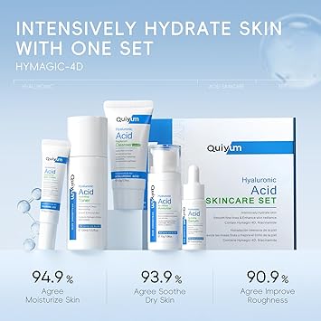 Quiyum Hyaluronic Acid Skincare Set Hydrating Face Care Kit for Dry Normal Skin Facial CleanserTonerSerumEye CreamFace Cream Pamper Gift Set for Women Teenage Girls Mom Birthday Travel Kit - Image 4
