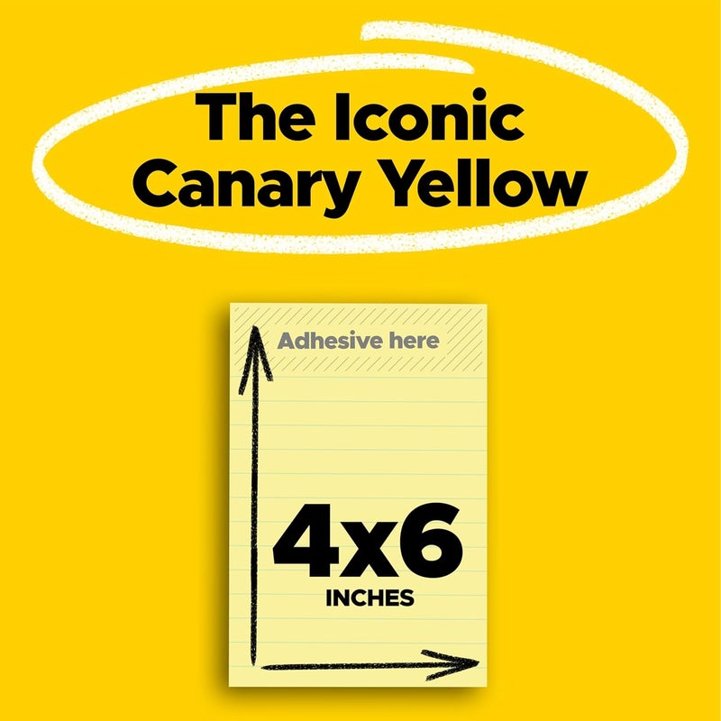 Post It Super Sticky Notes, 4x6 in, 5 Pads, 2X The Sticking Power, Canary Yellow, Recyclable (Pack of 8) - Image 2