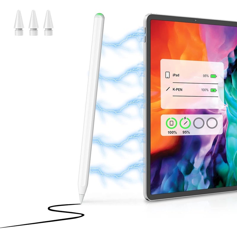 Kingone Wireless Charging Pencil for iPad with Magnetic Charging, only Compatible with for Apple iPad Pro (11/12.9" ), iPad Air 4th/5th Gen, iPad mini 6th Gen, Not Support on 2024/2025 New iPad, White - Image 1