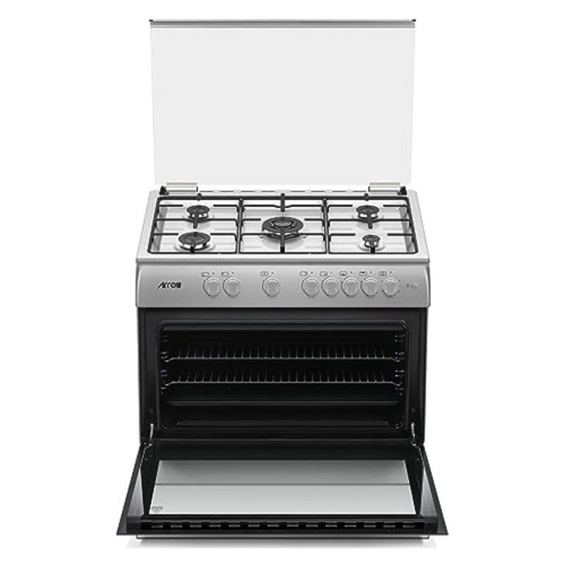 5 Burners Gas Cooker for kitchen use, stainless steel material, silver color, full safety features and warming cabinet - Image 5