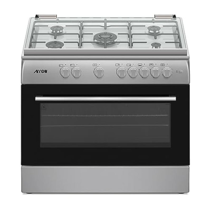 5 Burners Gas Cooker for kitchen use, stainless steel material, silver color, full safety features and warming cabinet - Image 4