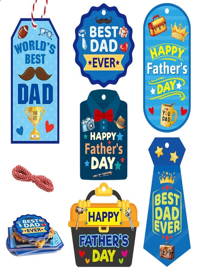 Fancy Land Father's Day Tags 60Pcs Happy Fathers Day Paper Gift Tag Best Dad Hanging Label with String for Birthday DIY Gift Wrapping Supplies - Image 2