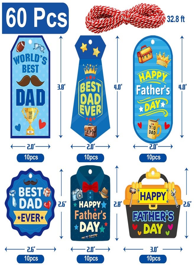 Fancy Land Father's Day Tags 60Pcs Happy Fathers Day Paper Gift Tag Best Dad Hanging Label with String for Birthday DIY Gift Wrapping Supplies - Image 3