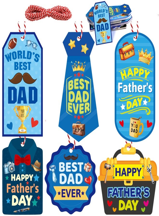 Fancy Land Father's Day Tags 60Pcs Happy Fathers Day Paper Gift Tag Best Dad Hanging Label with String for Birthday DIY Gift Wrapping Supplies - Image 1