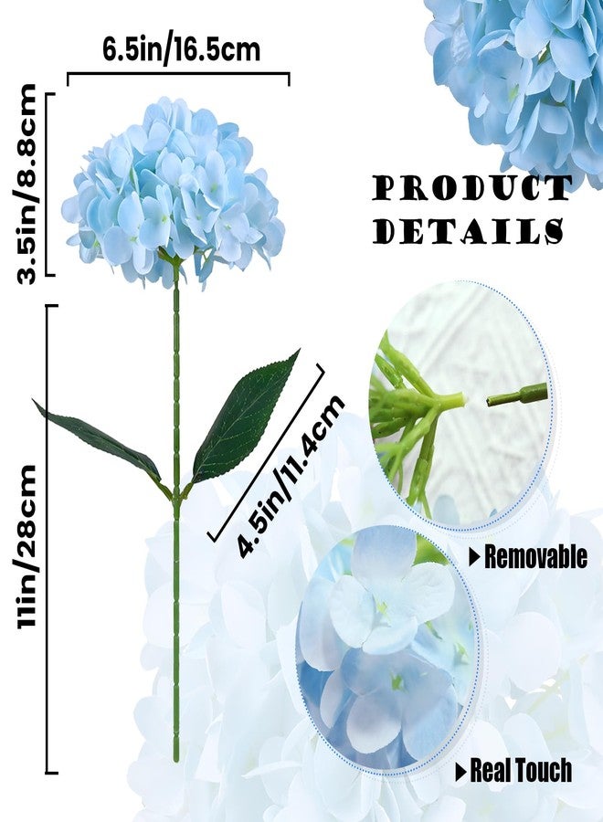 GREENTIME 6 Pack Blue Hydrangea Artificial Flowers 14.5 Inch 1 Head Large Fake Flowers for Spring Home Wreath DIY Decor Party Floral Arrangements Wedding Bouquets Outdoor Decor - Image 2