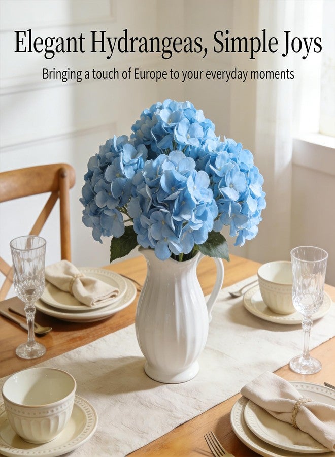 GREENTIME 6 Pack Blue Hydrangea Artificial Flowers 14.5 Inch 1 Head Large Fake Flowers for Spring Home Wreath DIY Decor Party Floral Arrangements Wedding Bouquets Outdoor Decor - Image 4
