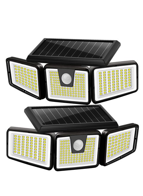 Solar Lights Outdoor, 2 Pack 233 LED High Brightness Cordless Solar Motion Sensor Lights; 3 Adjustable Heads, 270° Wide Angle Illumination, IP65 Waterproof, Security LED Flood Light(Daylight)