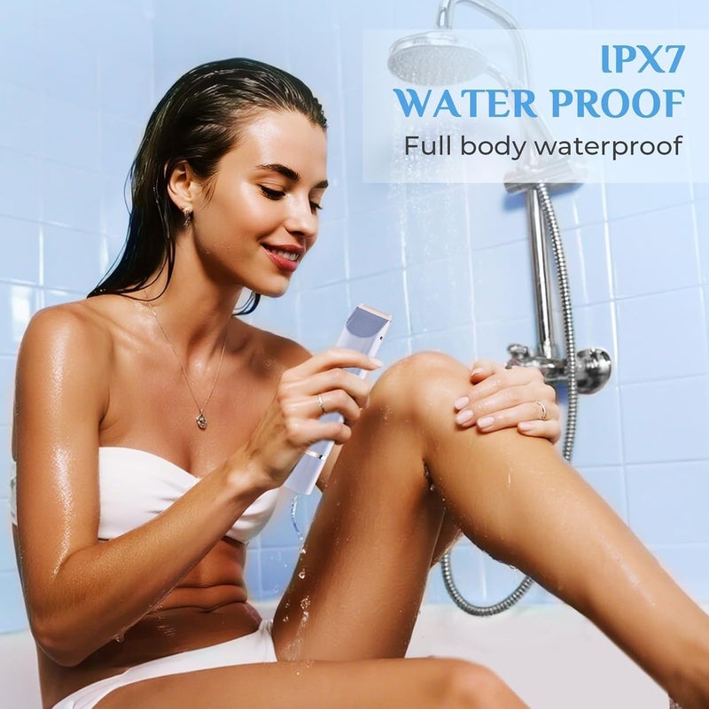 Mpotmiy 2025 New 2-in-1 Electric Bikini Trimmer for Women - Dual Head Electric Razor,Waterproof Painless Bikini Shaver, Pubic Hair Trimmer for Private Area & Body Hair, Blue - Image 4