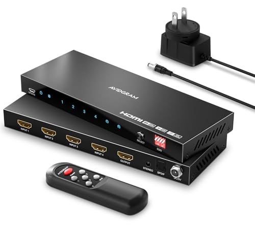 AVIDGRAM HDMI 2.1 Switch 4 in 1 Out, 8K60Hz / 4K120Hz Gaming HDMI Switcher with Audio Extractor, 48Gbps HDR10 VRR ALLM, SPDIF Optical & 3.5mm Audio Out, Remote, for PS5 Xbox Series X TV - Image 1
