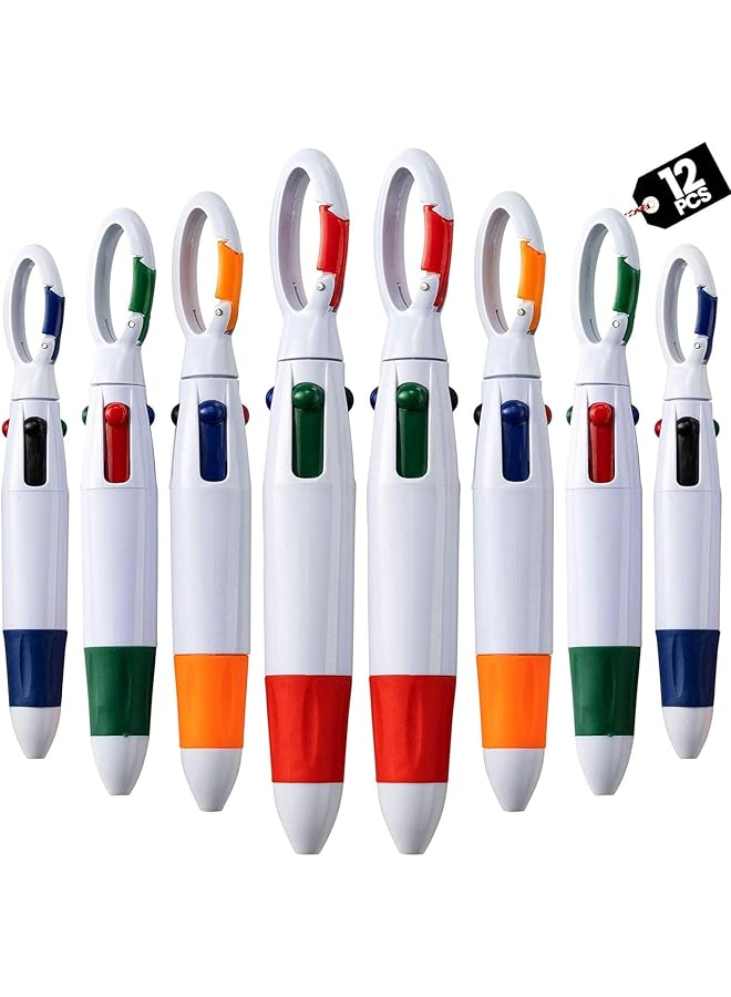 joyzzz Multicolor Ballpoint Pen 12 Pieces 4 Neon Color In One Ballpoint Pen With Buckle Clip On Top Retractable Shuttle Pens Multi Color Carabiner Keychain For Office School Party Favors - Image 1