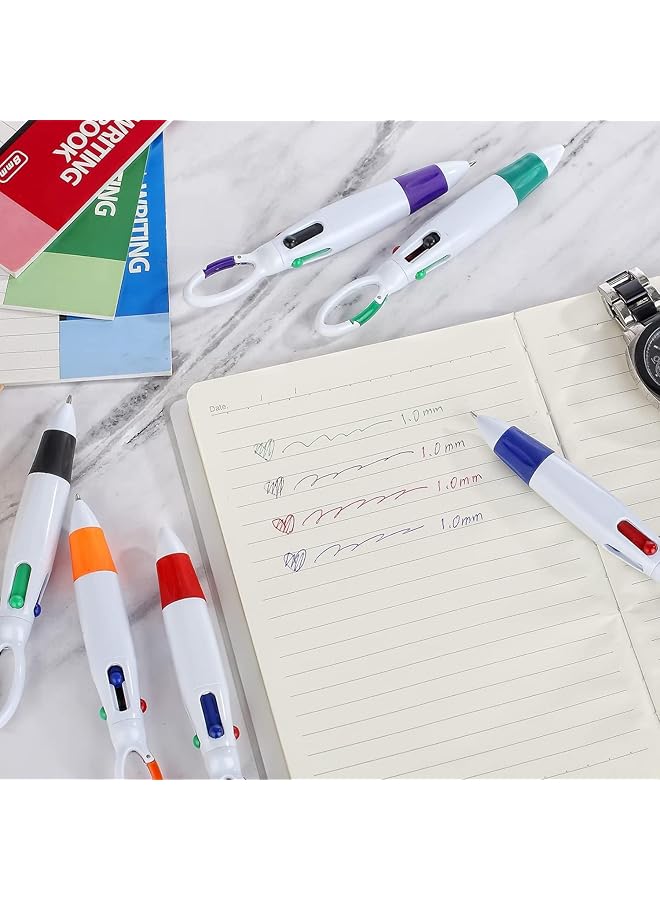 joyzzz Multicolor Ballpoint Pen 12 Pieces 4 Neon Color In One Ballpoint Pen With Buckle Clip On Top Retractable Shuttle Pens Multi Color Carabiner Keychain For Office School Party Favors - Image 5