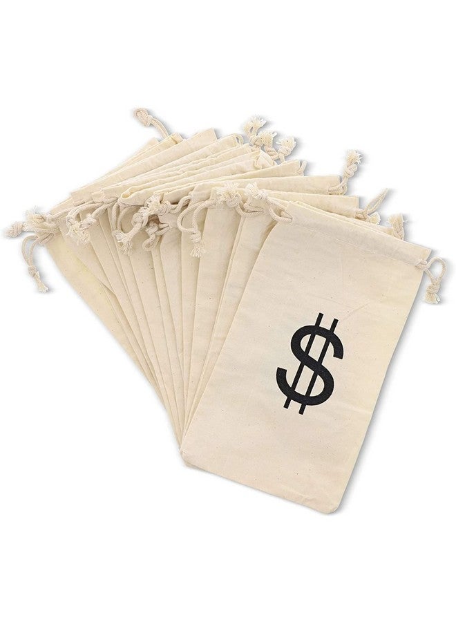 Juvale 12 Pack Dollar Sign Drawstring Gift Bags, Cowboy Pirate Theme Birthday Party Favor Canvas Pouches, 4.3 X 7 In  - Image 1