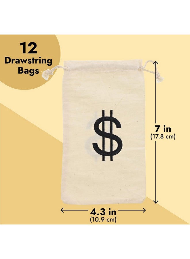 Juvale 12 Pack Dollar Sign Drawstring Gift Bags, Cowboy Pirate Theme Birthday Party Favor Canvas Pouches, 4.3 X 7 In  - Image 3