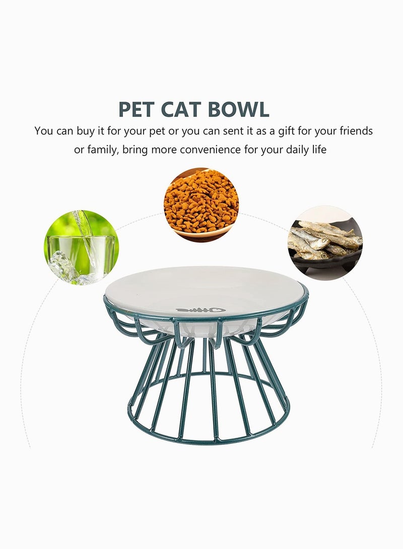 Pet Feeding Dish with Stand Ceramic Cat Bowl Raised Puppy Kitten Food Dispenser Green - Image 4