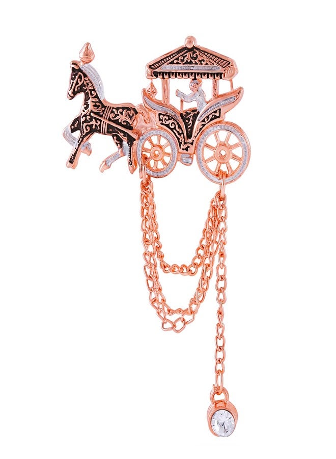 Om Jewells Men'S Fashion Jewellery Rose Gold Oxidise Chariot Brooch With Hanging Chain Emblished With Crystal Stone For Boys And Men SP10002014 - Image 1