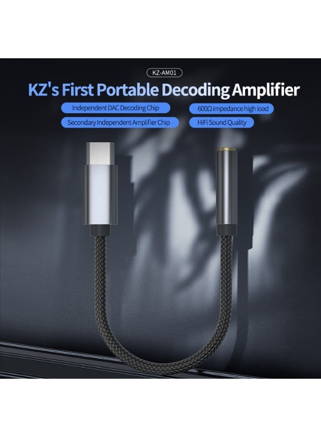 KZ AM01 USB-C to 3.5mm DAC Headphone Amplifier Adapter — Universal USB-C Hi-Res Audio Decoder with Dual Independent DAC & Amplifier Chips, Supports High-Impedance Headphones up to 600Ω — Compatible with USB-C Devices (Android, iPhone 15+/iPad, Laptops & Tablets) - Image 2