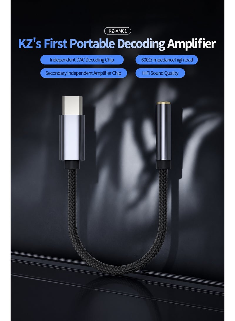 KZ AM01 USB-C to 3.5mm DAC Headphone Amplifier Adapter — Universal USB-C Hi-Res Audio Decoder with Dual Independent DAC & Amplifier Chips, Supports High-Impedance Headphones up to 600Ω — Compatible with USB-C Devices (Android, iPhone 15+/iPad, Laptops & Tablets) - Image 2