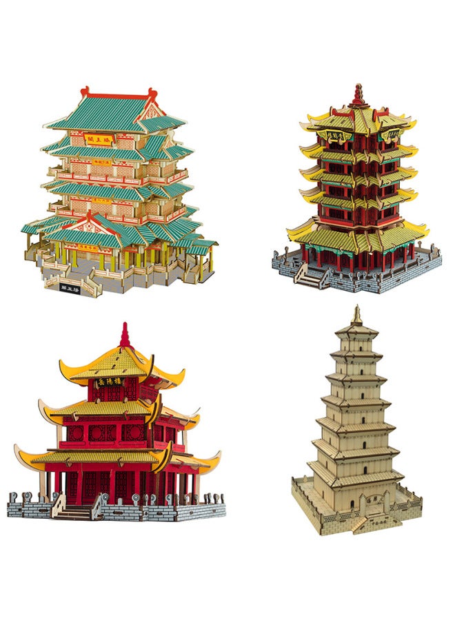 The Dragon Boat Festival Dragon Boat Model Toy Diy Handmade Wooden Puzzle Assembly Sailing Wholesale-Color:TB-K001 Yellow Crane Tower - Image 2