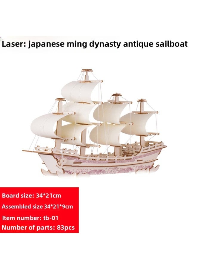 The Dragon Boat Festival Dragon Boat Model Toy Diy Handmade Wooden Puzzle Assembly Sailing Wholesale-Color:TB-K001 Yellow Crane Tower - Image 5