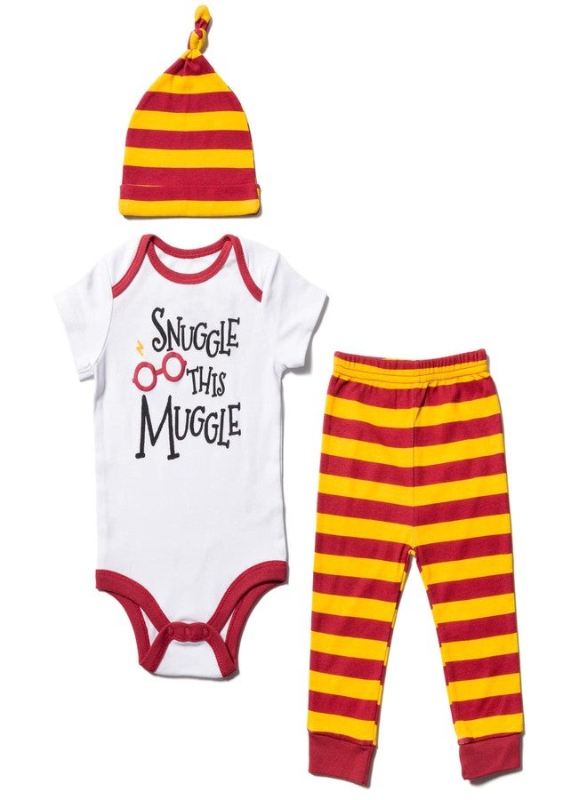 Harry Potter Newborn Baby Boys 3 Piece Outfit Set: Cuddly Bodysuit Pants Hat White/multicolor 3-6 Months - Image 1