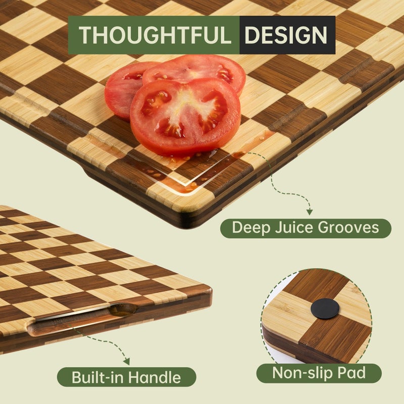 thetchry 3 Pack Checkered Bamboo Cutting Board Set, Decorative End Grain Thick Wood Cutting Board, Crack-Resistant, Heavy Duty Non-slip Chopping Boards, Aesthetic Serving Trays for Home Decor, Gift - Image 5
